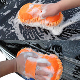 Spons schuim voor autowassen met oranje strepen - Grote handschoen voor autodetailing - Kunststof materiaal - Geschikt voor externe aut verzorging