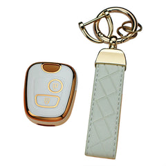 Sleutelhoes voor Peugeot & Citroën 2-knops sleutel – Vintage Leren Look met Sleutelhanger