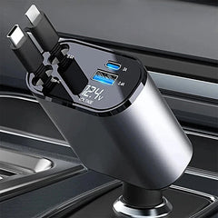 4-in-1 120W Snellader voor Auto - USB-C & Retractable Kabel