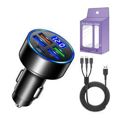 250W LED Autolader | 5-Poorts Snellader | USB-C & QC3.0 | Voor iPhone, Samsung & Meer