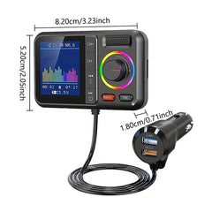 Draadloze Auto FM-zender met Kleurendisplay, Dubbele USB 2.4A QC3.0 Snelladen, Handsfree Bellen, AUX-uitgang, MP3-speler, Bass & Treble Boost - Ondersteunt TF-kaart & USB-drive