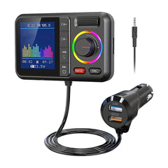 Draadloze Auto FM-zender met Kleurendisplay, Dubbele USB 2.4A QC3.0 Snelladen, Handsfree Bellen, AUX-uitgang, MP3-speler, Bass & Treble Boost - Ondersteunt TF-kaart & USB-drive